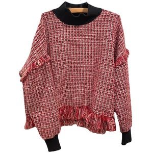 Zara red black and blush tweed sweater